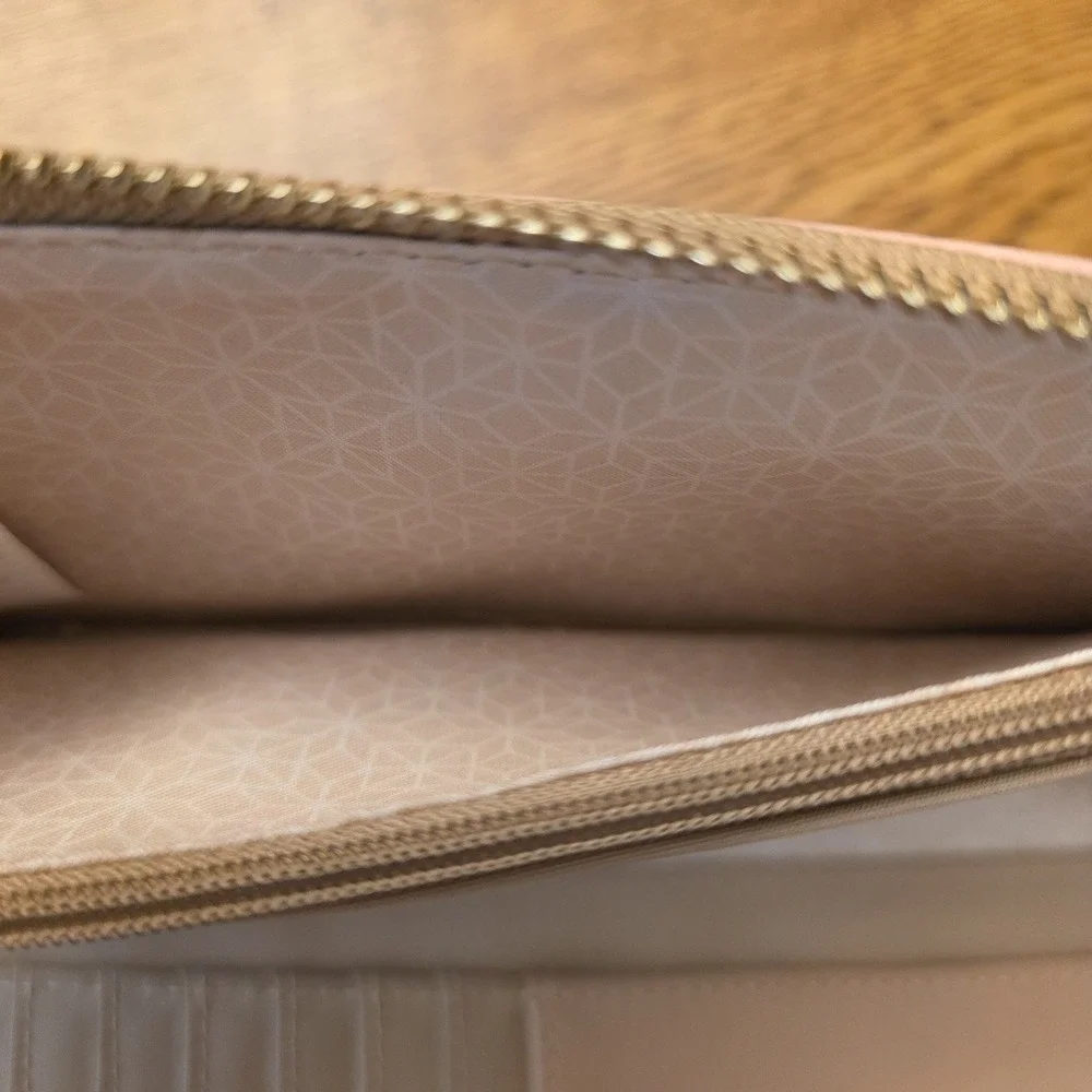 Pink Tan Colorblock Zip Around Continental Wallet Faux Leather Cottagecore Girly